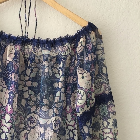 Foxiedox Floral Chiffon Off the Shoulder Blouse S - Picture 7 of 15